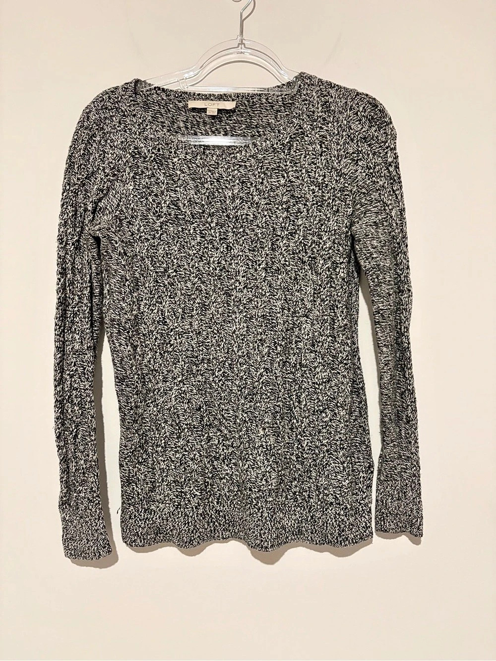 LOFT Marled Knit Wool blend Crewneck Sweater black XS